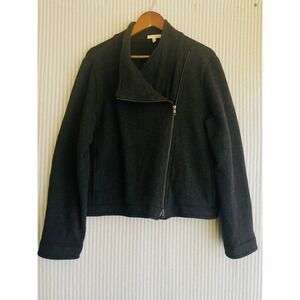 Eileen Fisher Wool Blend Asymmetric Moto Sweater Fleece Charcoal Grey Womens XL‎